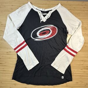 Carolina Hurricanes ‘47 OfficialSize S Women NHL Hockey Navy/White Shirt Lace Up